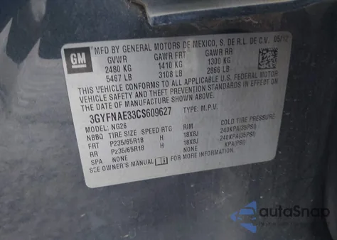 2012 Cadillac Srx Luxury Collection z USA, uszkodzony, nr VIN 3GYFNAE33CS609627